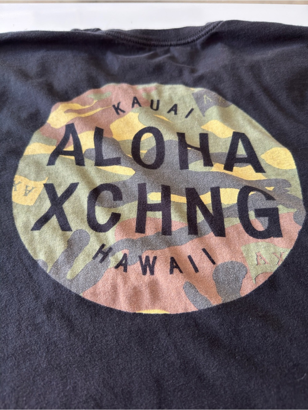 Aloha XCHNG Kauai Hawaii Graphic Tee - Black with Camo Circle